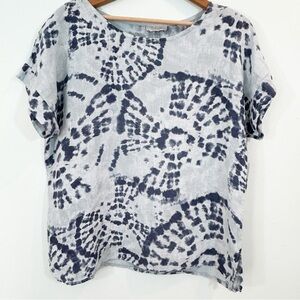 Bellambra | 100% Linen Boxy Blue Tie Dye Short Sleeve Tunic Top Size S